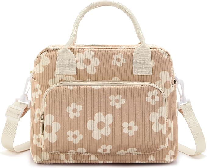 Lunch Bag Women Lunch Box for Women Adult Cute Insulated Lunch Bag Lager Cooler Lunch Tote Bags for Work Picnic (Brown-Flower)