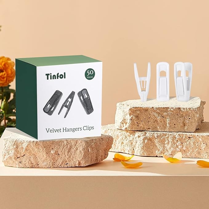Tinfol White Velvet Hanger Clips 50Pack, Strong Flocked Finger Clips, Large Opening Pants Clip, Clothes Pin for Thin Suit Skirt Pant Clothes Hangers