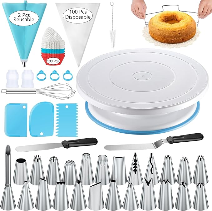 540PCS Cake Decorating Kit - Baking Supplies with 4 Springform Pans, Rotating Turntable, Decorating Tools, Cake Baking Supplies Set for Beginners
