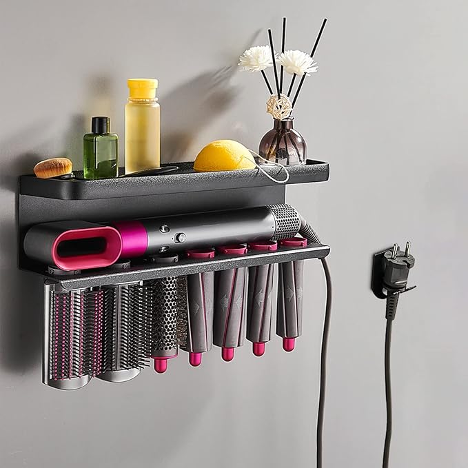 Airwrap Storage Holder Compatible with Dyson Airwrap Curling Iron Wall Mounted Storage Rack Holder for Home Organizer (with Comb) Black