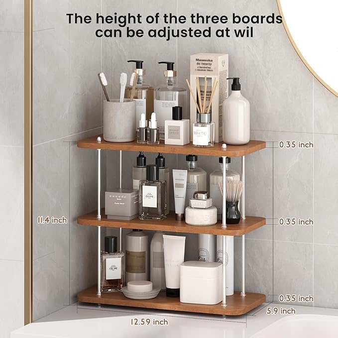 Bathroom Counter Organizer,Bathroom Shelf Organizers & Sink Organizer,Vanity Organizers,Storage Skincare,Makeup,Perfume,Spices,Coffee Station,for Corner,Dresser,Kitchen,Adjustable Height(3Tier)
