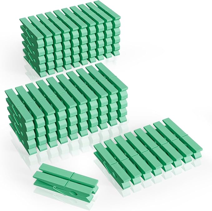 100Pcs Green Clothespins, 2.9 Inch Clothes Pins Wooden, Colorful Clothespins for Hanging Clothes Crafts Picture Laundry