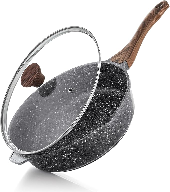 SENSARTE Nonstick Skillet, Deep Frying Pan 10/11/12-inch, Saute Pan with Lid, Stay-cool Handle, Healthy Stone Cookware Cooking Pan, Induction Compatible (10-Inch/3.5QT)