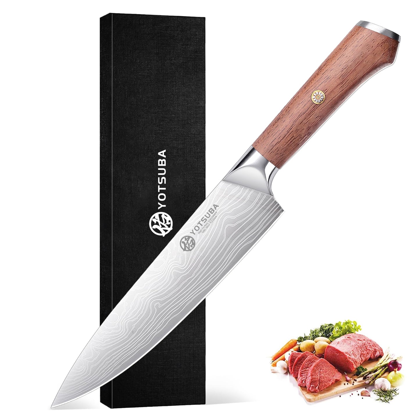 YOTSUBA 7PCS Japanese Kitchen Knife Set with Genuine Natural Rosewood Ergonomic Handle & Gift Box, Professional Ultra Sharp High Carbon Stainless Steel Knives for Cooking