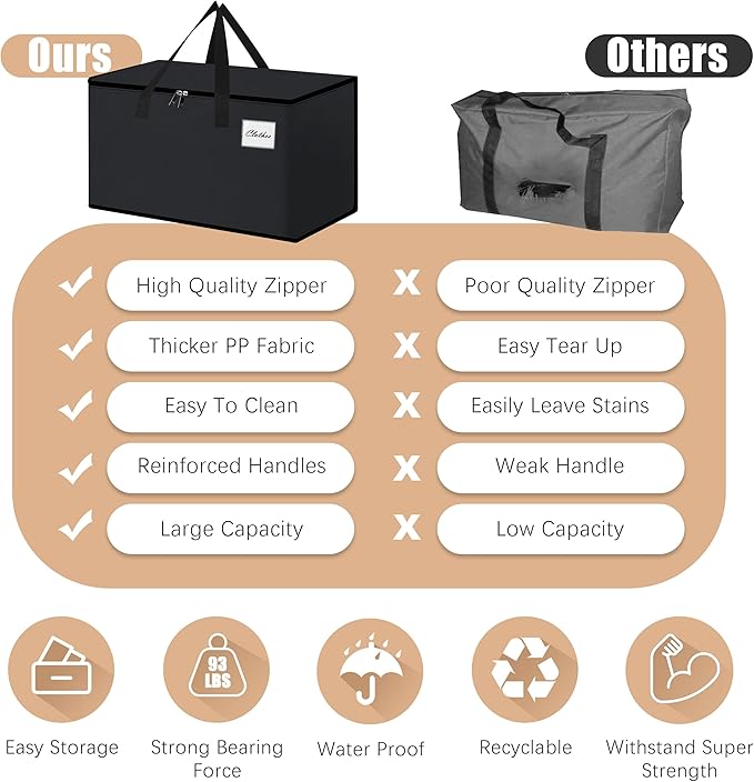 Heavy Duty Moving Bags - Extra Large Packing Bags and Storage Totes, Collapsible and Foldable Option for Moving and Storage, Black, 93 L - 6 Pack
