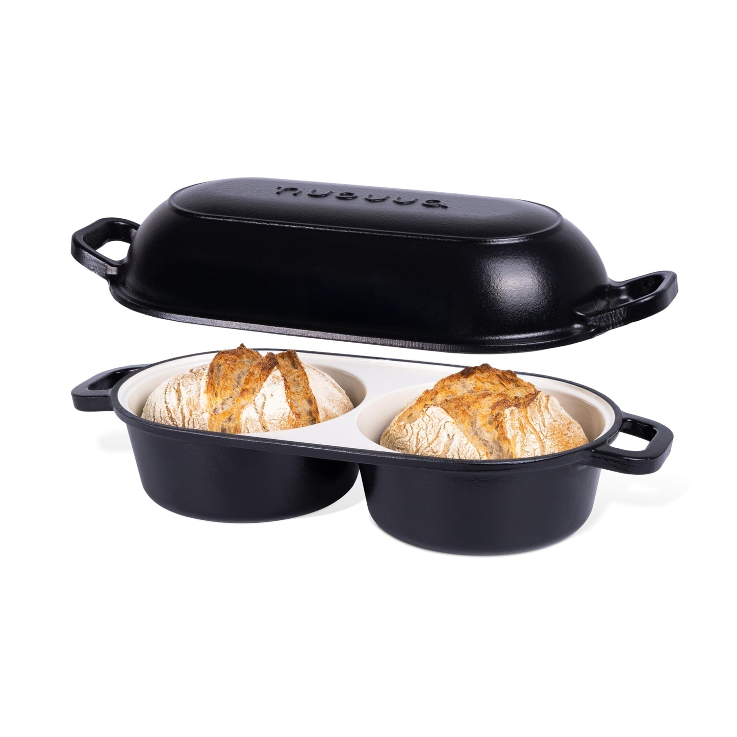 Dutch Oven For Sourdough Bread Baking – Enamelled Cast Iron Bread Loaf Pot – 500°F Oven Safe Non Stick Bread Pot – Double Round Loaf Space, 16.5cm Diameter, Light Blue, – by Nuovva