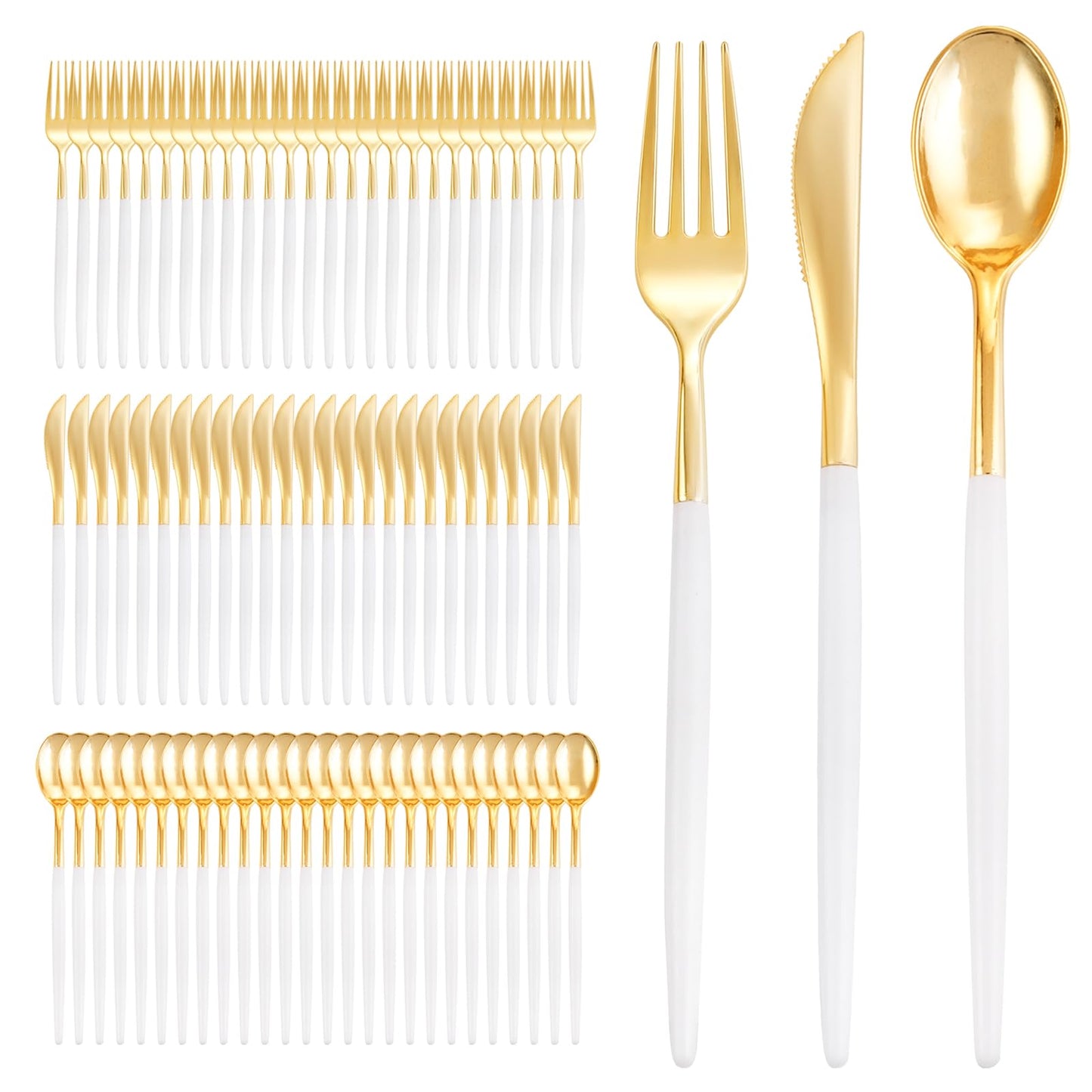 I00000 60 Pcs Black Plastic Cutlery Set, Gold Utensils with Black Handle