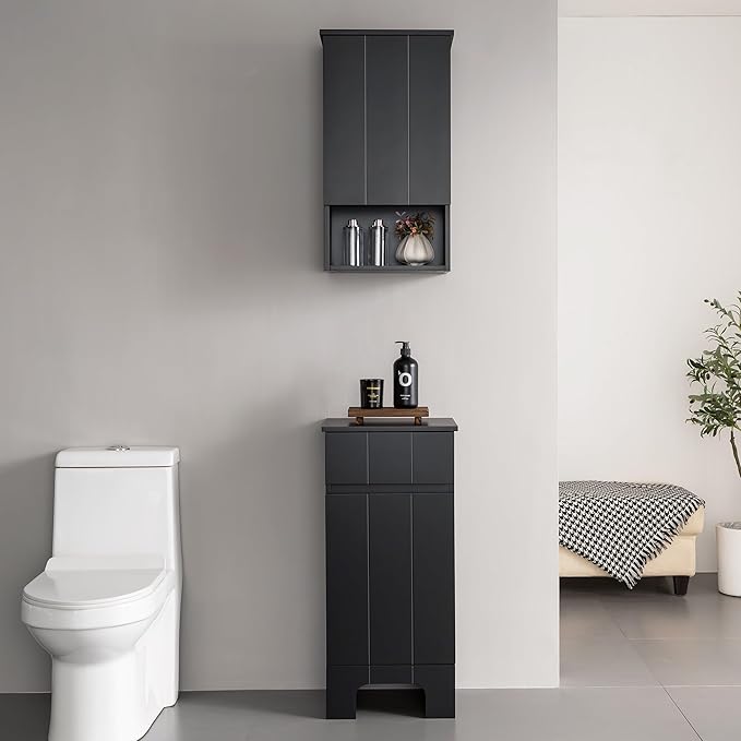 Bathroom Wall Cabinet with Single Door, Soft-Close Hinges, 15x27 inch Wooden Medicine Cabinet for Small Kitchen, Laundry, Entryway, Durable MDF Construction