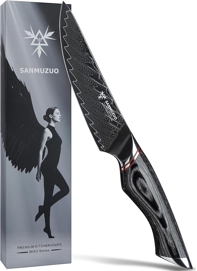 SANMUZUO 7 Inch Meat Cleaver Knife - Chinese Kitchen Vegetable Cleaver - Black Damascus Steel with Ergonomic Handle - MIAO Series