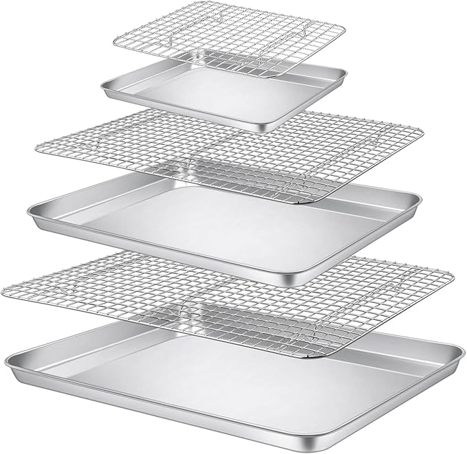 P&P CHEF 16 + 10.4 Inch Cookie Baking Sheet Pan with Wire Rack,4 Pcs
