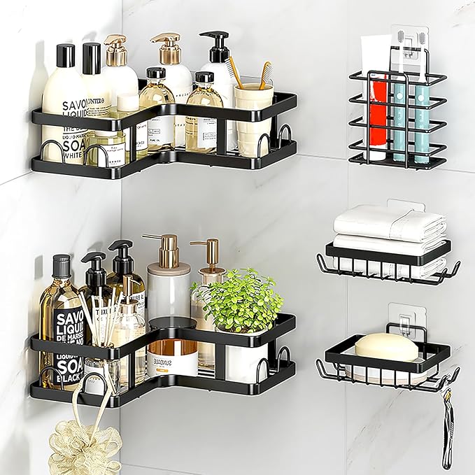 Shower Caddy Adhesive Replacement Hooks, Strong Waterproof Strips, No Drilling for Bathroom Shelves, Kitchen Racks, and Soap Holders (Transparent-8Pack 2Hook)