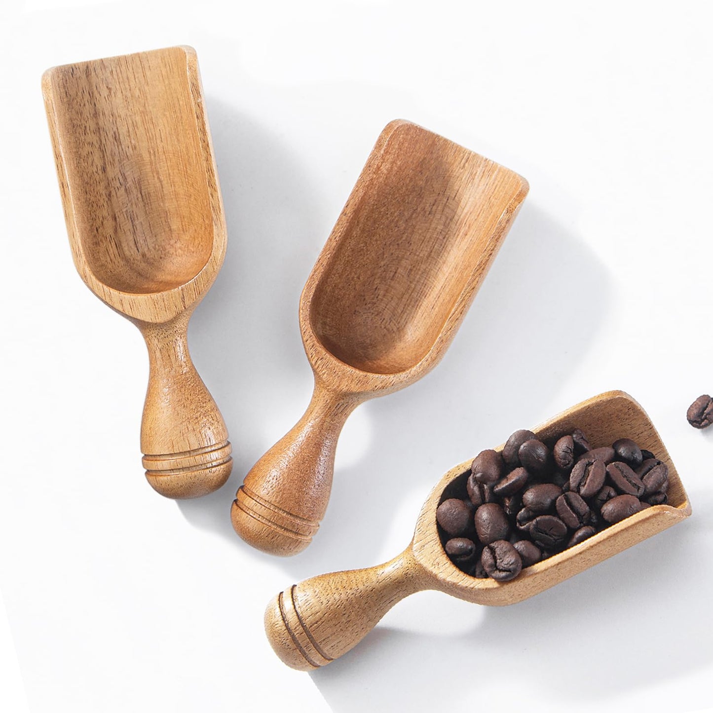 Large Wooden Scoops 5.9″ Big Wooden Coffee Scoops Shovel, 2PCS Wood Flour Scoop for Jars, Acacia Measuring Spoons Ground Coffee for Tea - Multifunctional Kitchen Scoop for Bath Salts,Laundry