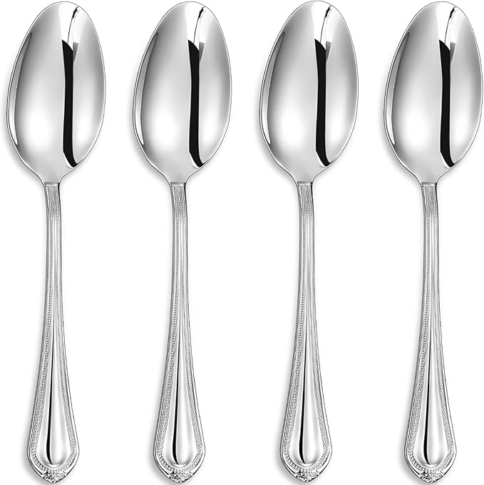 KEAWELL Pearl Edge 4-Piece 9" Serving Spoon Set (Silver, 9" Serving Spoons)