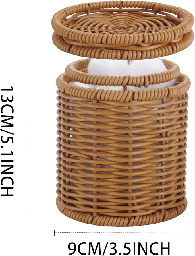 Canister, Cotton Swab Holder with Lid, RattanJars,High Capacity Qtip Holder Storage for Floss Picks,Cotton Swab,Makeup Pad