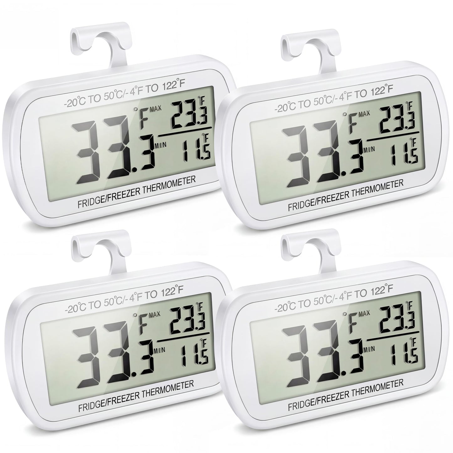 Waterproof Refrigerator Fridge Thermometer, Digital Freezer Room Thermometer, Max/Min Record Function Large LCD Screen and Magnetic Back for Kitchen, Home, Restaurants (2 Pack)
