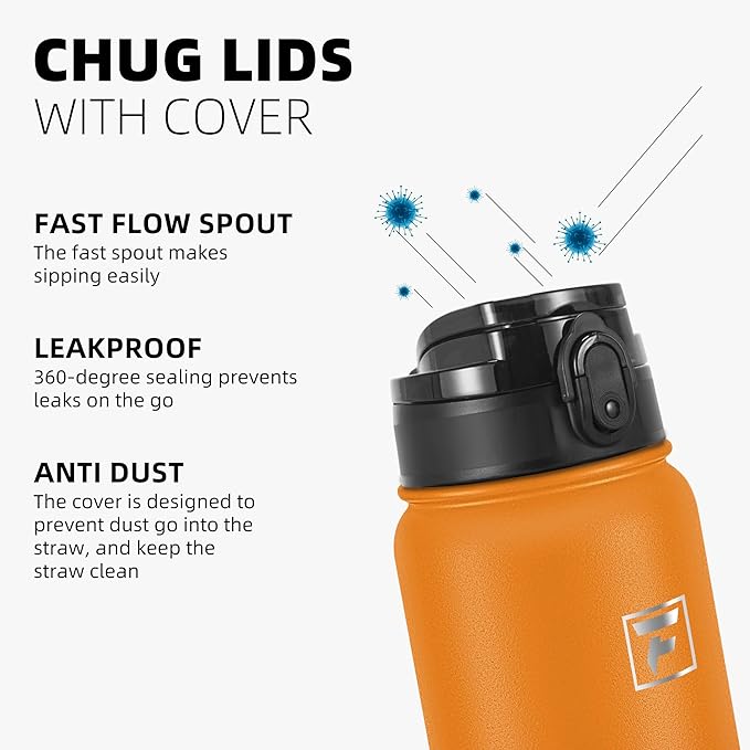 Fanhaw 32 oz Insulated Stainless Steel Water Bottle with Anti-Dust Chug Lid, Leakproof Vacuum Sports Bottle for Men & Women (Yellow Orange)