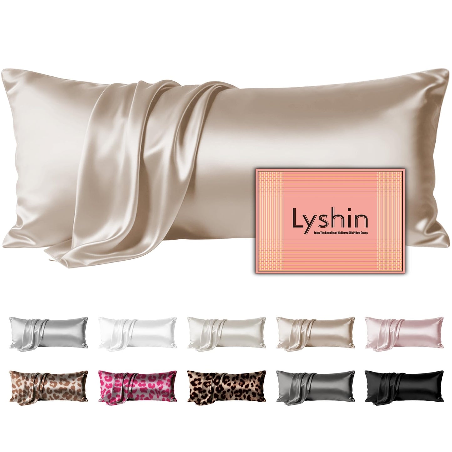 LYSHIN Silk Pillow Cases Standard Size with Hidden Zipper, Leopard