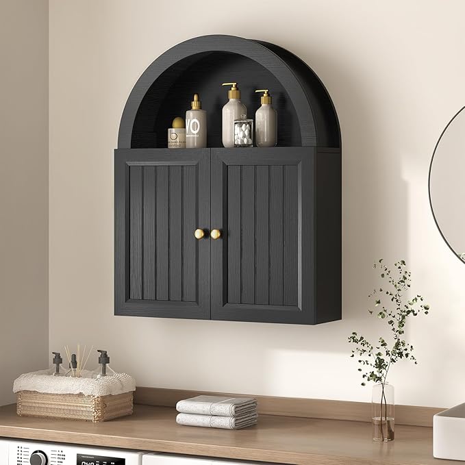Arched Bathroom Wall Cabinet, 23.6 x 30.3'' Over The Toilet Cabinet with Grille Door, Adjustable Shelf, Wall Mounted Cabinets for Bathroom Laundry Room Kitchen (Grille Door, 30IN)