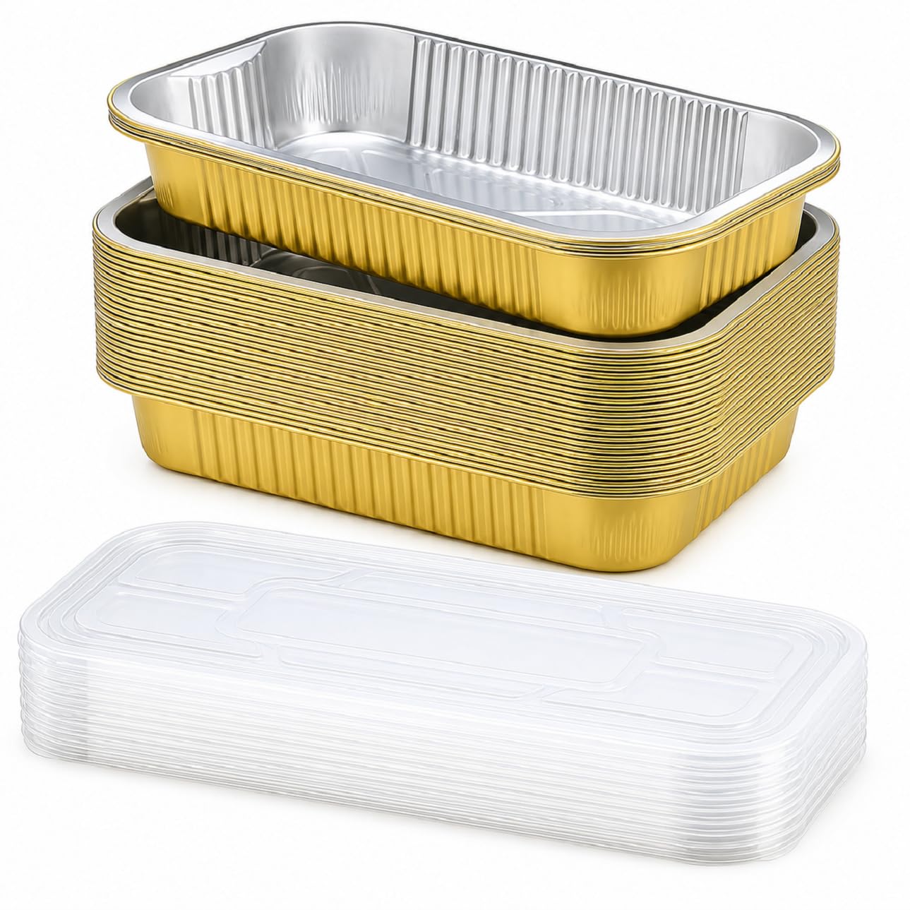 JARDLITE 15 Pack 13"×9"×2.4" Gold Aluminum Foil Pans with Lids Heavy Duty, 9x13 Foil Food Containers with Lids, Disposable Tin Foil Pans for Baking, Meal Prep, Freezer, Heating and Takeout