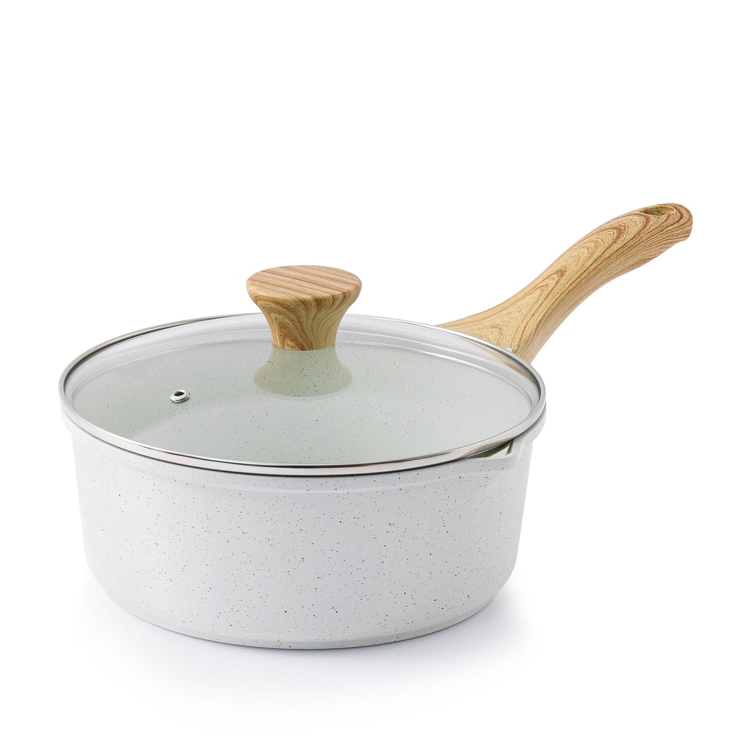 SENSARTE White Ceramic Nonstick Saucepan with Lid Set, Small Cooking Pot with Stay Cool Handle, Induction Compatible Saucepot, White Granite Coating, PFOA/PFAS Free, 1.5 + 2.5QT