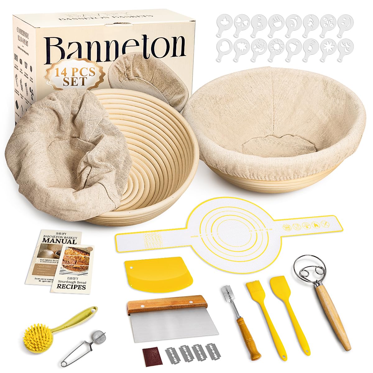 BAVIFY Sourdough Starter Kit, Banneton Bread Proofing Baskets Set