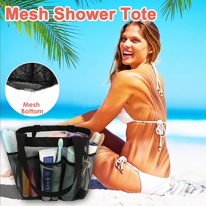 Mesh Shower Caddy Portable for College Dorm Room Essentials, 8-Pocket Large Shower Basket Tote Bag with 2 Handles for Toiletry, Bathroom, Beach, Camp, Gym | Portable, Quick-Dry, 2 Handles