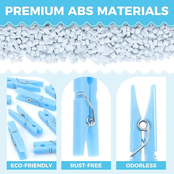 100PCS Baby Shower Clothespins Games Boy Plastic Clothes Pin with Storage Bag Mini Blue Pin Bulk 1.4 inch for Party Decorations, DIY Crafts