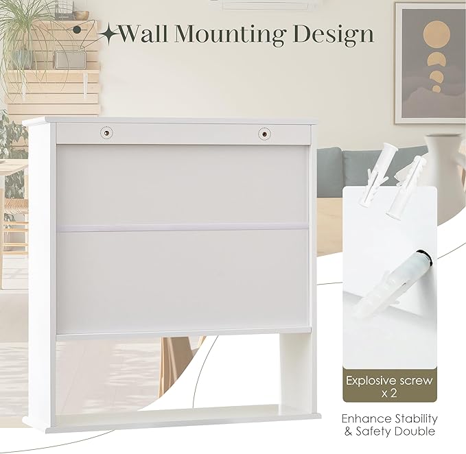 22.5 x 23.5 inch Bathroom Wall Cabinet, Medicine Cabinet Wall Mounted w/Fluted Sliding Door Adjustable Shelf White Storage Cabinet Organizer for Kitchen Dining Room Living Room