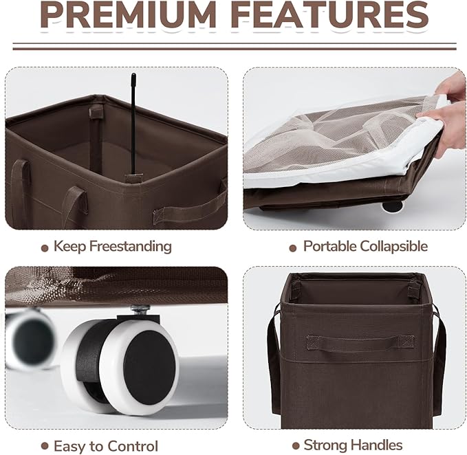 CHICVITA Rolling Laundry Hamper with Wheels, 75L Clothes Hampers for Laundry and Removable Wash Bag, Large Laundry Basket for Living Room, Coffee