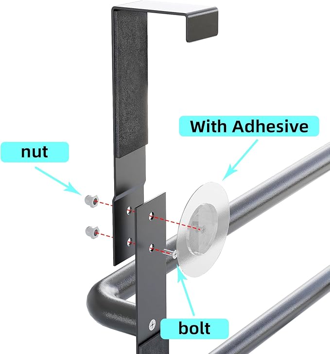 Over The Door Towel Rack, 304 Stainless Steel Towel Rack, 3 Tier Towel Bar for Hanging Towels, 16 Inch Over Door Towel Storage Holder for Bathroom, Matte Black