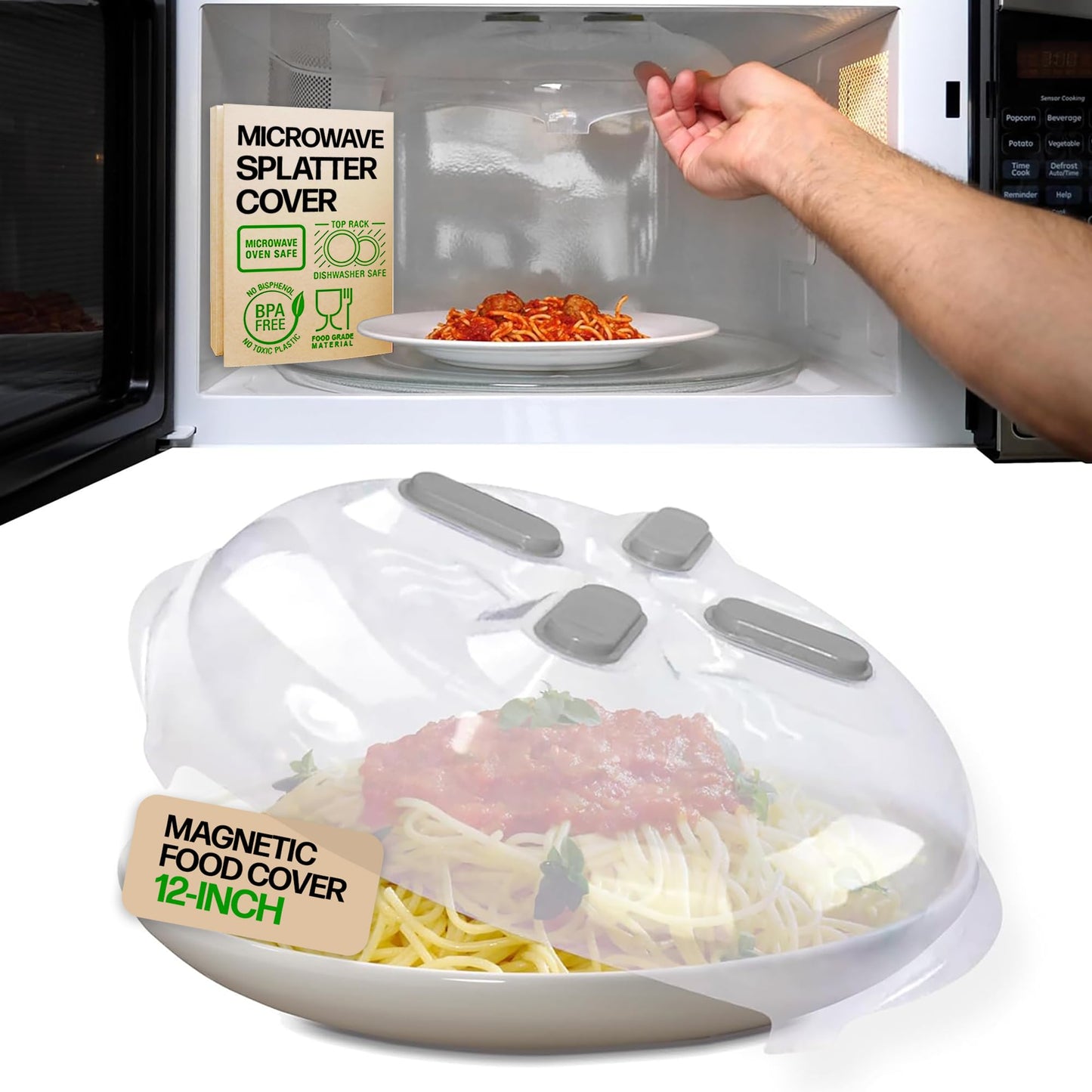 HOVER COVER Magnetic Microwave Splatter Cover for Food - 12-Inch - Graphite