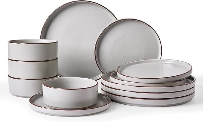 Famiware Nebula Ridge 12-Piece Stoneware Dinnerware Set, Dark Green