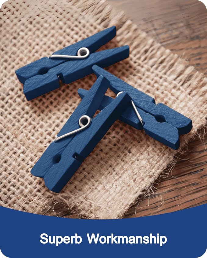 Mini Clothes Pins Wooden Colored Small Clothespins for Photo 1.4 Inch 50 PCS, Navy Blue Tiny Clips Close Pin for Baby Shower Classroom Crafts Project Decorations Hanging Pegs