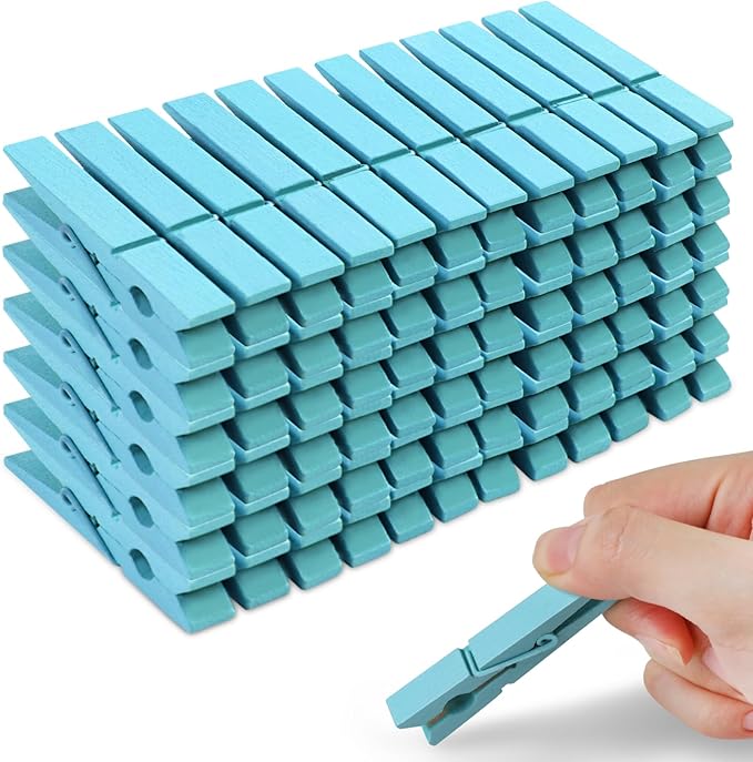 Phinus 72 Pcs Wooden Clothes Pins, 2.9 Inch Clothes Pins for Hanging Clothes, Pictures, Photos, Classroom, Crafts, Decoration, Clothespins Heavy Duty (Lake Blue)