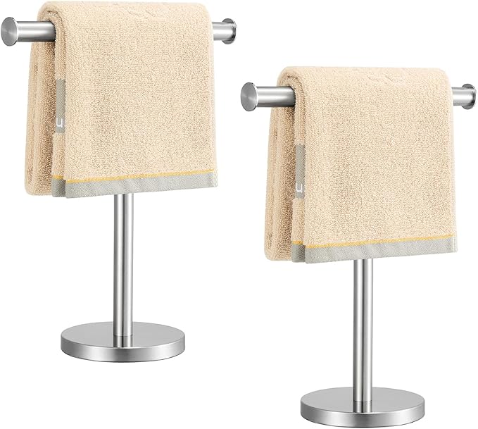 T-Shape Bath Hand Towel Holder Standing, SUS304 Stainless Steel Brushed Nickel T-Shape Towel Bar Rack Stand with Heavy Base, Tower Bar for Bathroom Kitchen & Countertop, 2 Pack
