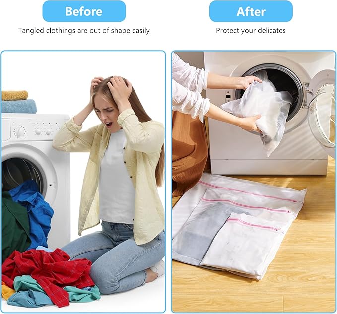 2PCS X-Large Heavy-Duty Mesh Laundry Bag: Ideal for Bulky Items - Wash & Store Down Jackets, Sheets, Sweaters | Multi-Purpose Lingerie Washing Bag for Delicates & Travel Storage,24X24’+20X24’