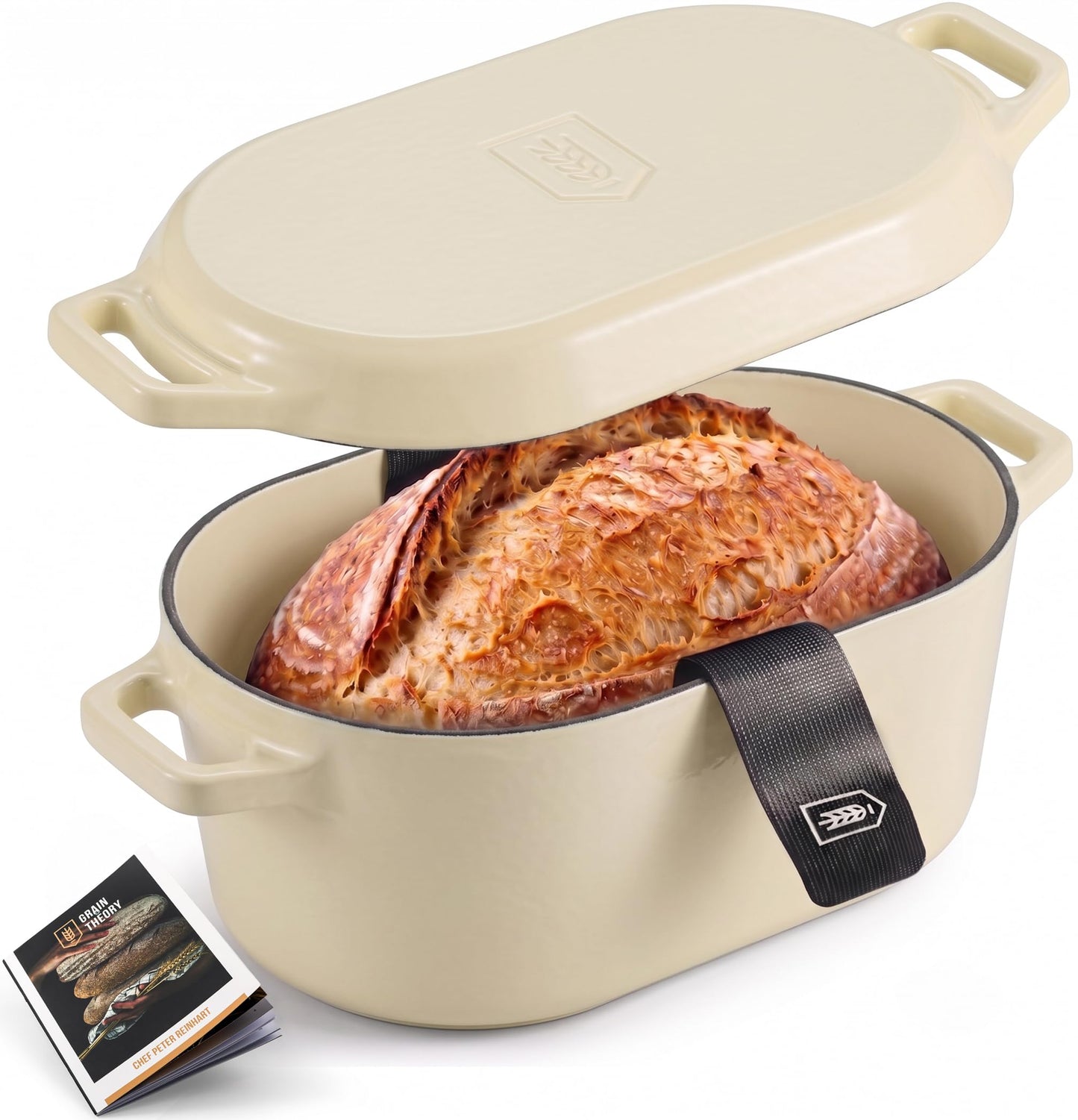 KooK Oval Dutch Oven, for Bread Baking, Sourdough Loaf Pan, Dual Handles, Enameled Cast Iron, with Sling, Dishwasher Safe, 3.4 Qt, Cherry Ombre