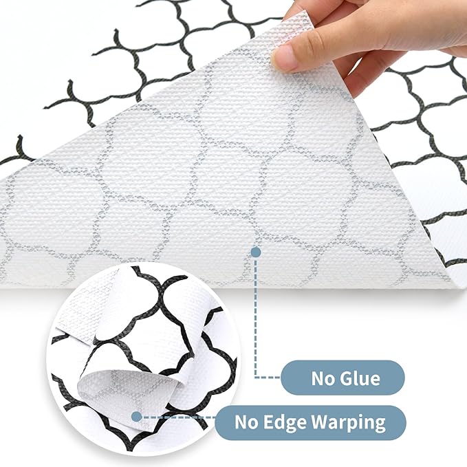Shelf Drawer Liners for Kitchen Cabinets 17.3 x 354 Inches Non Adhesive Drawer Liner Thickened Refrigerator Liner Black Quatrefoil Strong Non-Slip Paper for Tool Box with Knife and Tape Measure