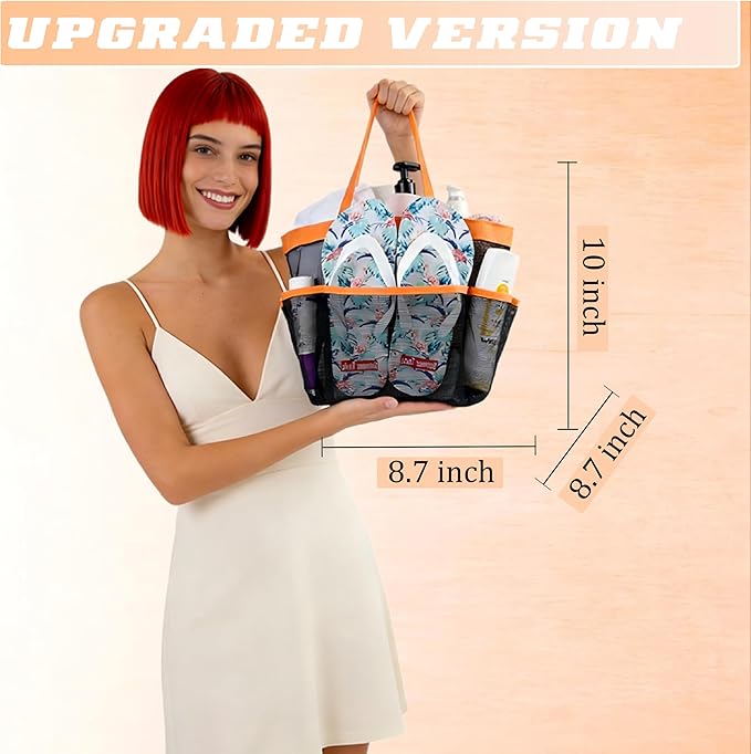 Attmu Mesh Shower Caddy Portable for College Dorm Room Essentials with 8 Pockets, Hanging Shower Caddy Dorm Basket, Quick Dry Shower Bag for Bathroom