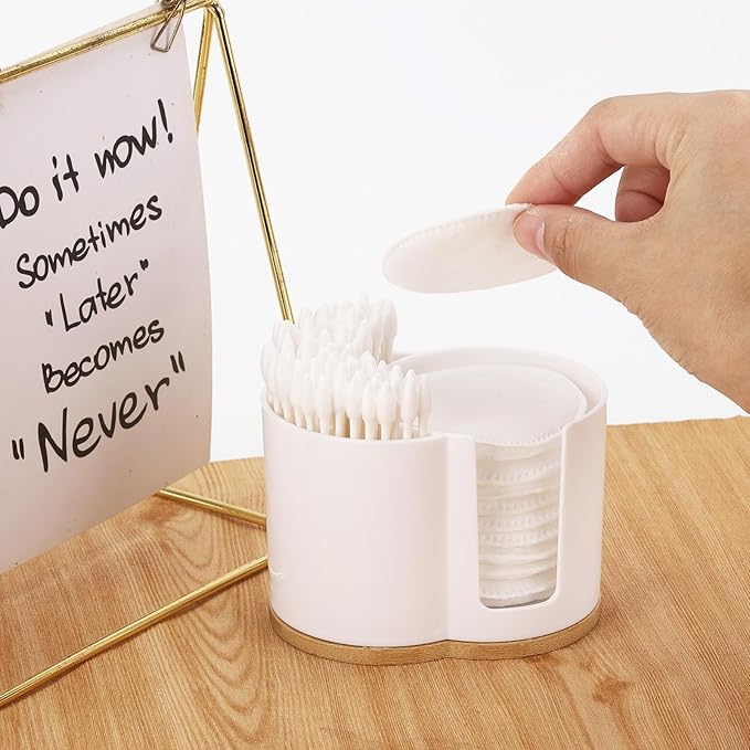 Tbestmax Qtip Dispenser 2-Grid Cotton Ball , Swab, Round Pads Holder for Bathroom Container Organizer, Plastic, White