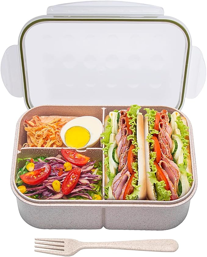 MISS BIG® Bento Lunch Box for Adults & Kids, 1900ml, 3 Compartments, White