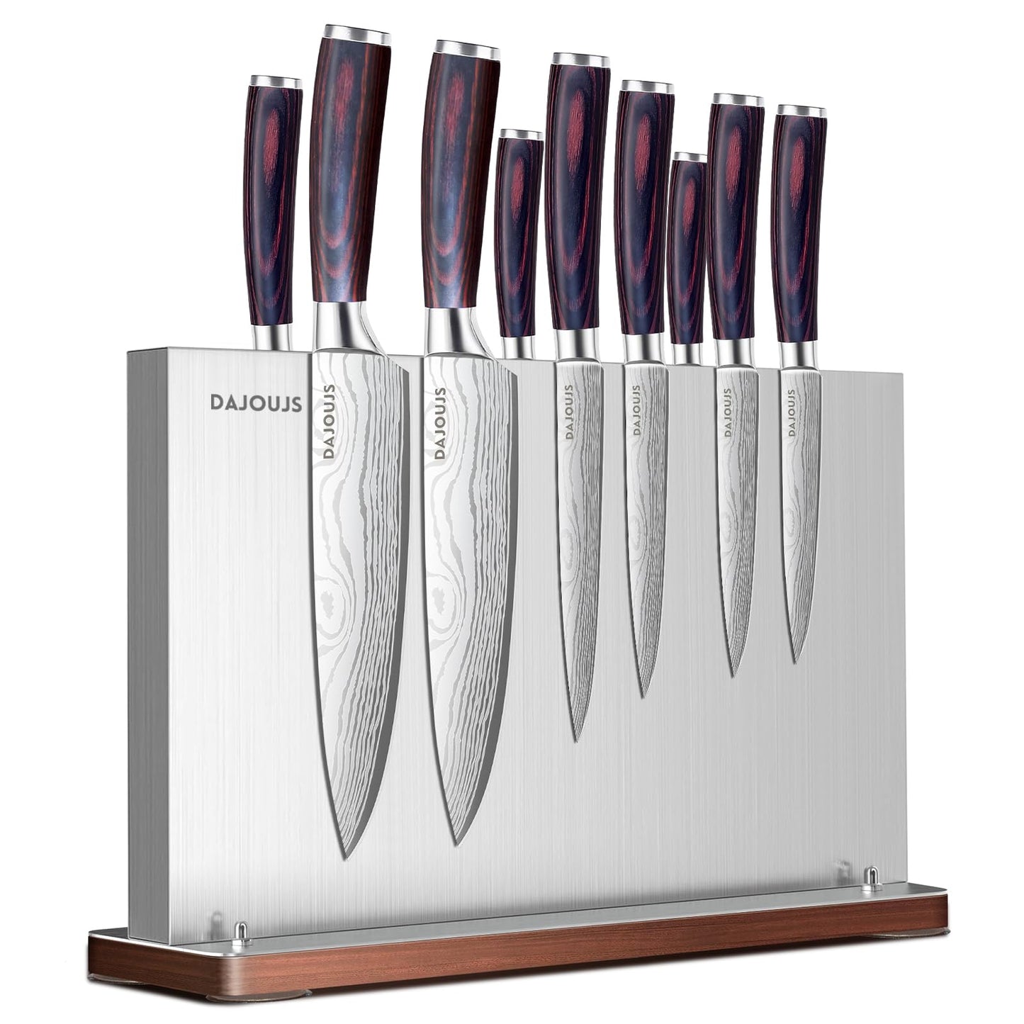 Large Magnetic Knife Holder16.15 x 11 Inches, Double Sided Magnetic Knife Block Without Knives, Stainless Steel Knife Storage Rack for Kitchen Counter With Strong Magnet Stand & Wood Base