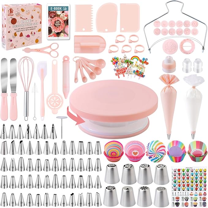 Cake Decorating Supplies Kit Tools 356pcs, Nifogo Baking Accessories with Cake Turntable, Pastry Piping Bag, Piping Icing Tips for Beginners
