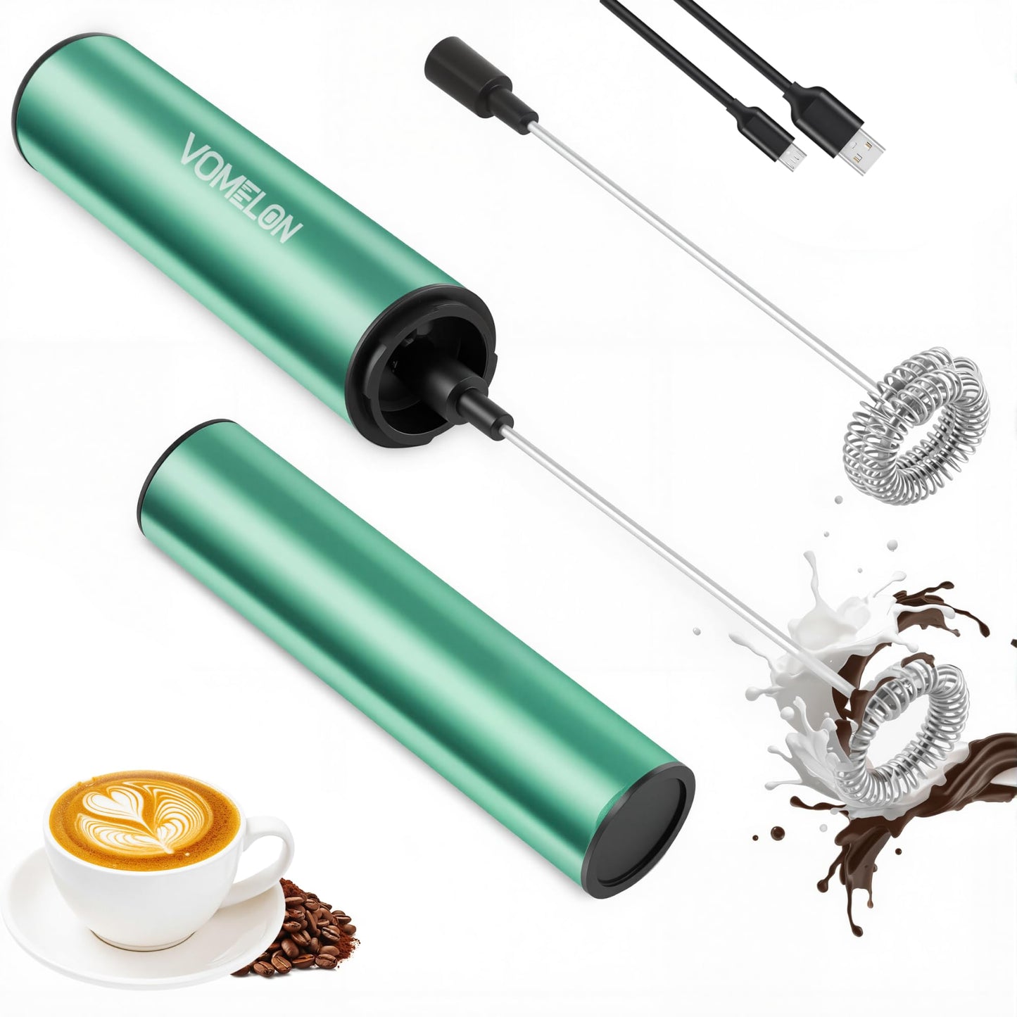 Rechargeable Milk Frother Battery Operated,2-Speed Portable Travel Frother,Electric Milk Foamer Coffee Frother for Latte, Cappuccino, Hot Chocolate Drink Mixer with Double Mini Whisks and USB Cable