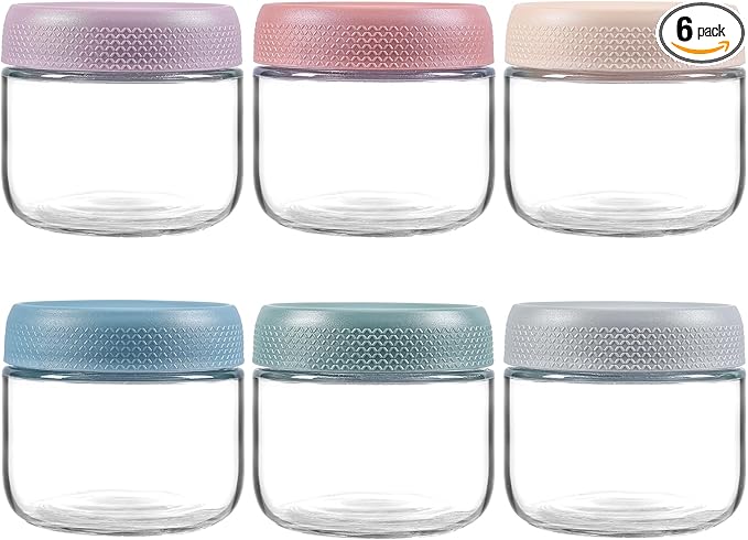 NETANY 6-pack 8oz Glass jars with Airtight Lids, Overnight Oats Containers with Lids, Wide mouth Mason Salad jars, Glass Food Storage Containers for Snacks Yogurt Spice Sugar