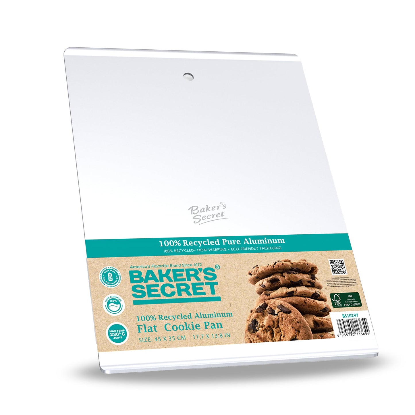 Baker's Secret Commercial Grade Natural Pure Aluminum 2pcs Cookie Sheet Flat 16", 100% Recycled, Baking Tray For Oven, Chemical Free No PFOA, PFOS, and PTFE - The Natural Aluminum Collection