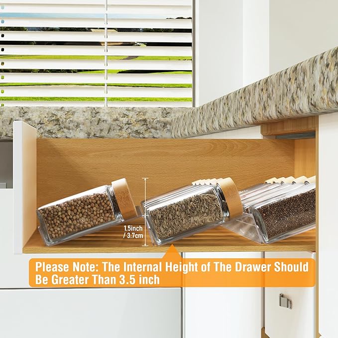 Spice Drawer Organizer 8 Tier, Acrylic Seasoning Organizer Rack, Clear Spice Rack Tray, Kitchen Seasoning Jars Drawers Insert (Jars Not Included/Expandable From 9" to 18")