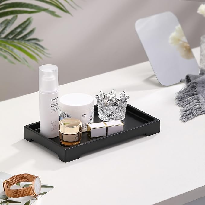 Luxspire Vanity Tray, 6"x 10" Rectangle Bathroom Tray, Toilet Tank Tray, Resin Kitchen Tray Decorative Jewelry Tray, Vanity Countertop Organizer Bathroom Accessories, Medium, Matte Black