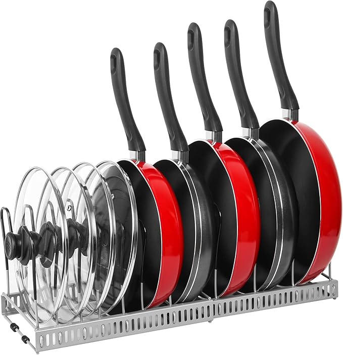 ROOHUA Pot and Pan Lid Organizer Rack for Under Cabinet, 12"-23" Expandable