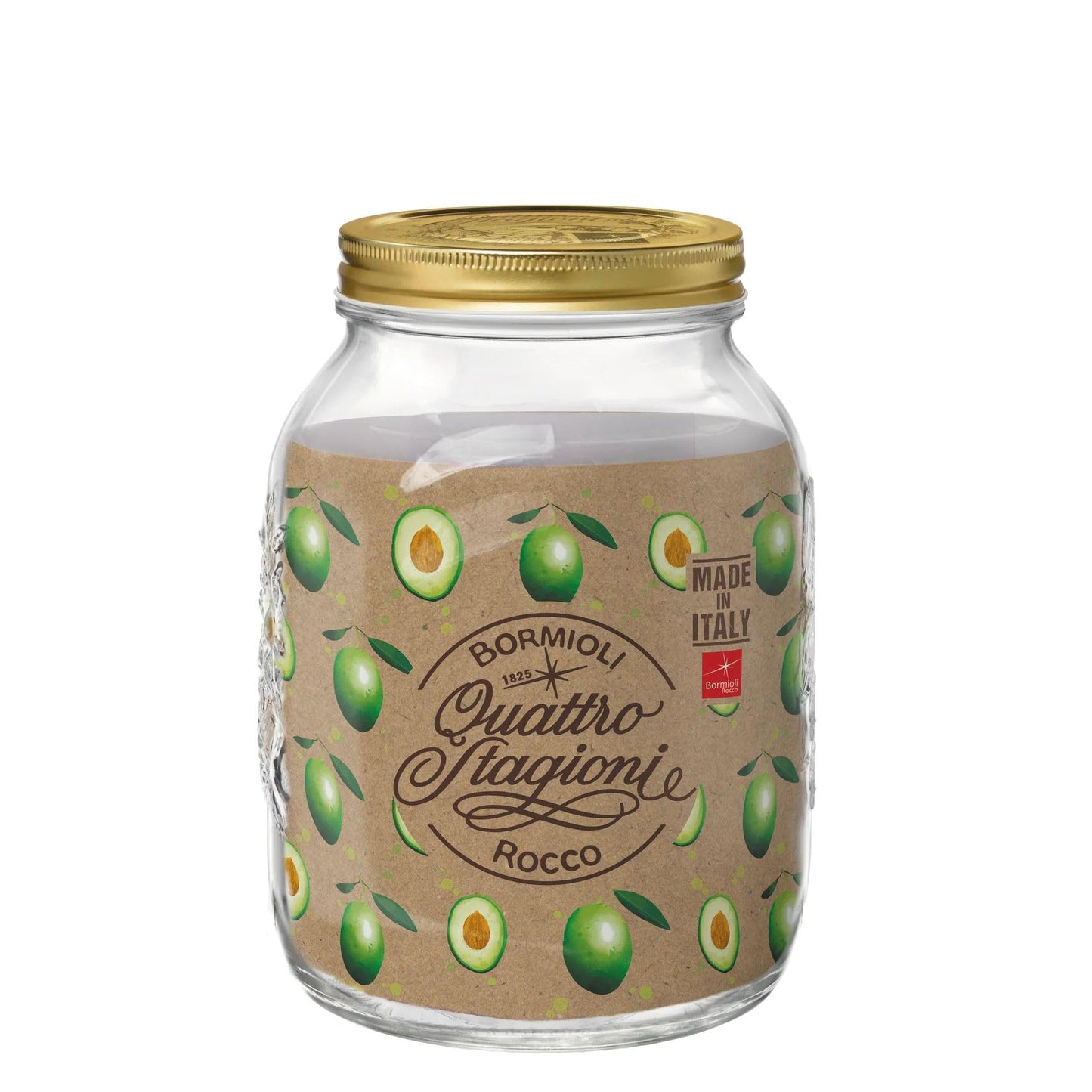 Bormioli Rocco Quattro Stagioni Mason Jar, 67.75 Oz - Clear/Gold
